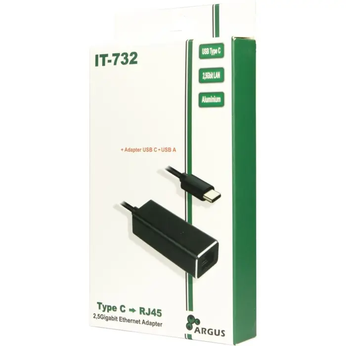 Inter-Tech USB adapter Argus IT-732, USB-C plug > RJ-45 socket (black, 10/100/1,000/2,500 Mbit/s)