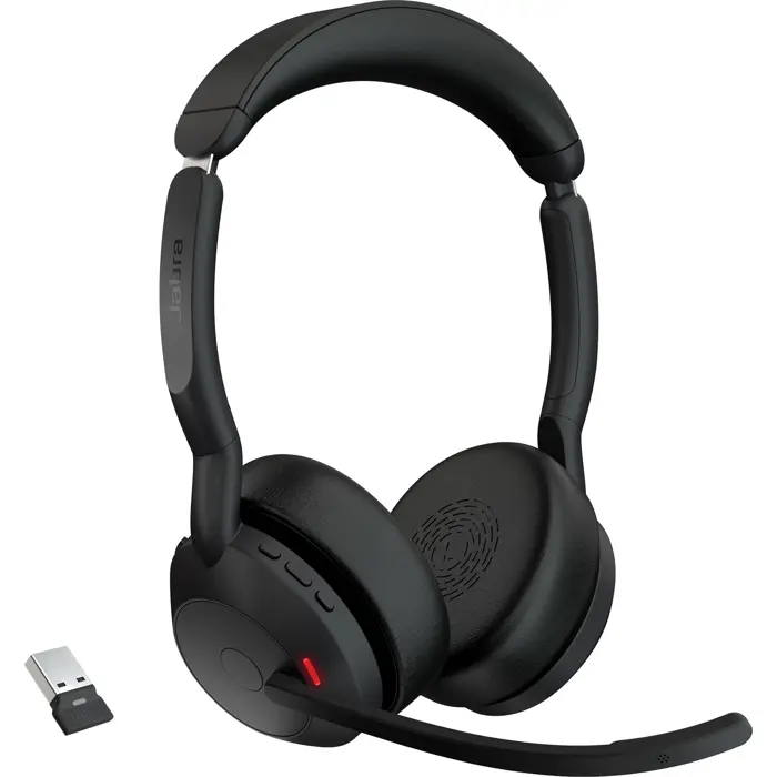 Jabra Evolve2 55, with charging station, headset (black, stereo, UC, USB-A, Link380a)
