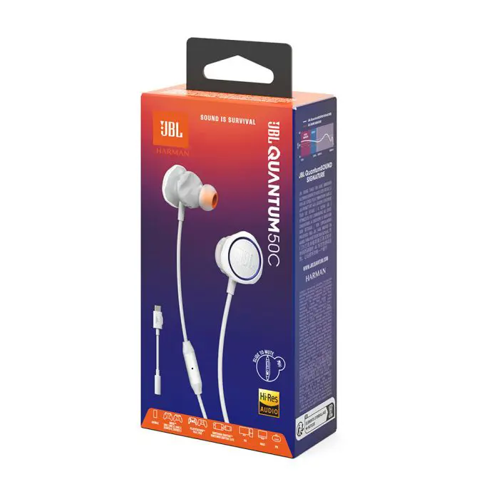 JBL Quantum 50C In-ear žične USB-C gaming Slušalice, bele