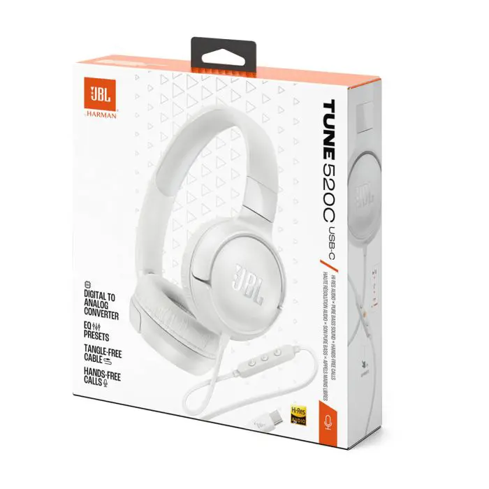 JBL Tune 520 USB-C žične Slušalice, bele