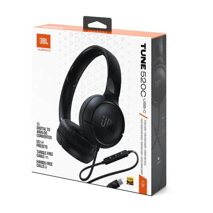 JBL Tune 520 USB-C žične Slušalice, črne