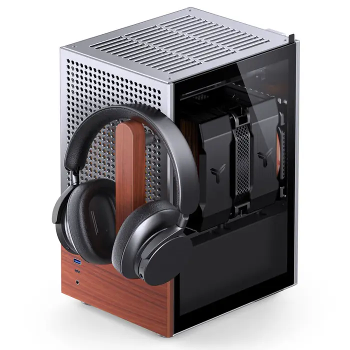 Jonsbo T6 PC Gehäuse, Mini-Tower, Mini-ITX, Tempered Glass, Holz - silber-T6 SILVER