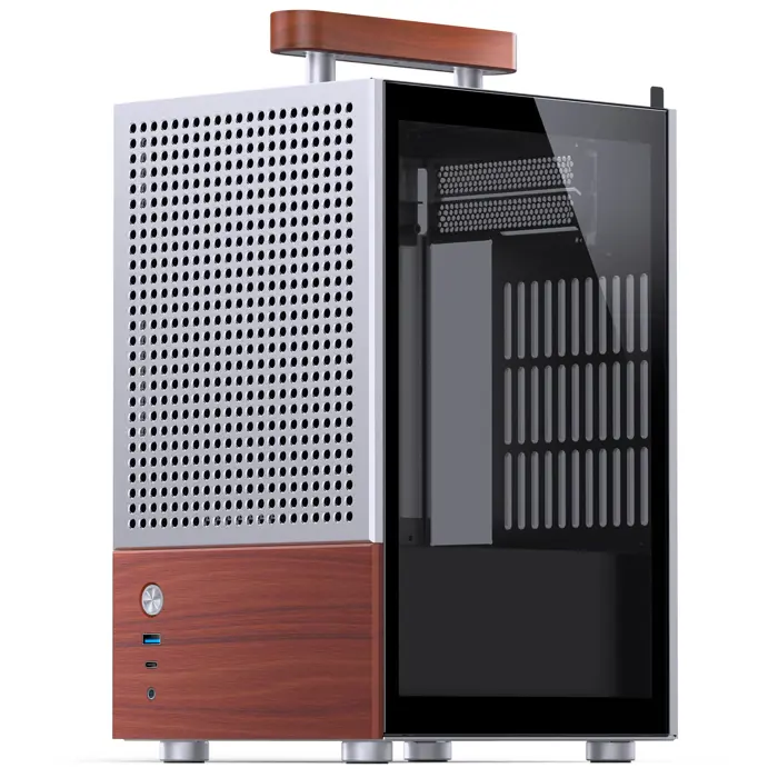 Jonsbo T6 PC Gehäuse, Mini-Tower, Mini-ITX, Tempered Glass, Holz - silber-T6 SILVER