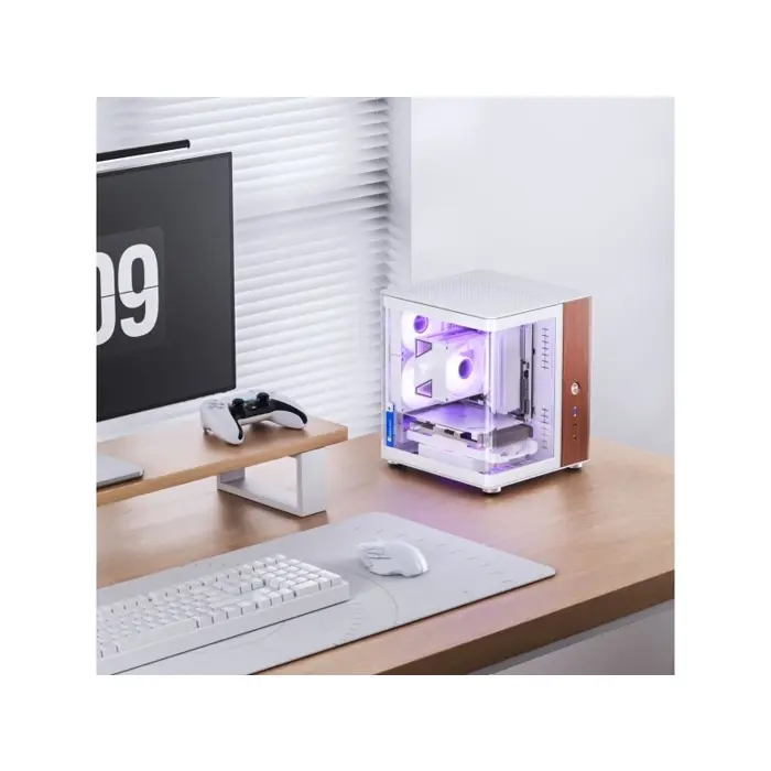 Jonsbo TK-0 PC Case, Mini-Tower, Mini-ITX, Tempered Glass, Wood - white