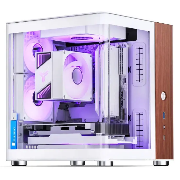 Jonsbo TK-0 PC Case, Mini-Tower, Mini-ITX, Tempered Glass, Wood - white