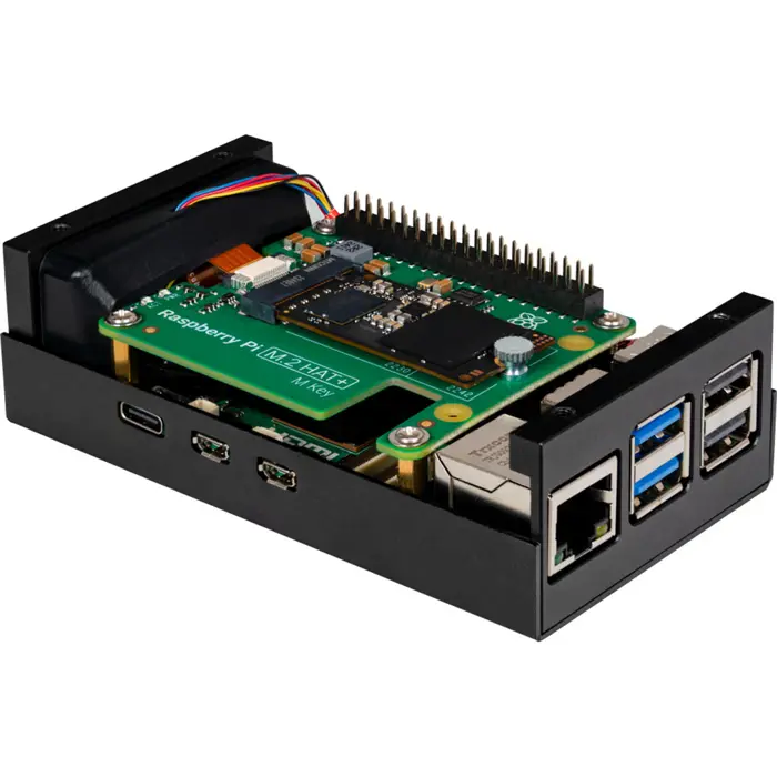 Joy-IT aluminum housing for Raspberry Pi 5 M2-HAT (black, incl. active cooler)