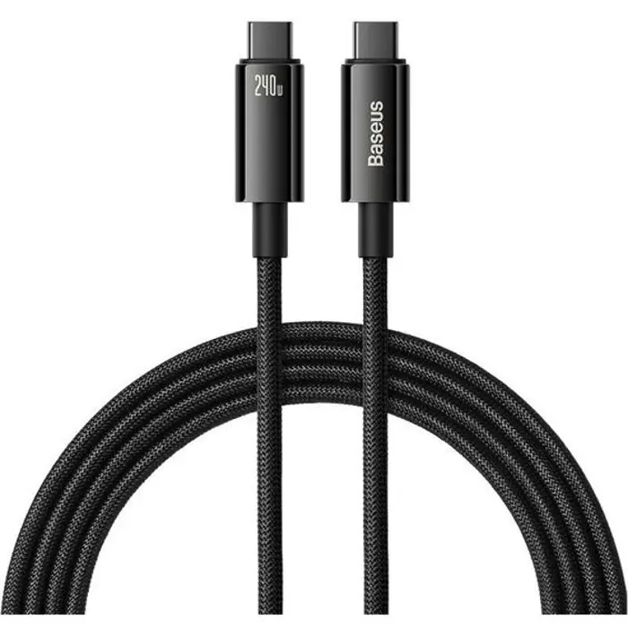 Kabel BASEUS, USB-C na USB-C, 240W, Woven, 200cm, PD, FC, Black, CAWJ040101