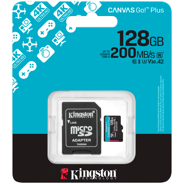 KINGSTON 128GB microSDXC Canvas Go Plus Gen4 200MB/s A2 U3 V30 Card + Adapter