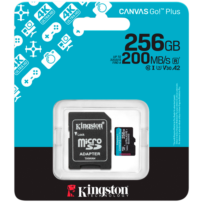 KINGSTON 256GB microSDXC Canvas Go Plus Gen4 200MB/s A2 U3 V30 Card + Adapter
