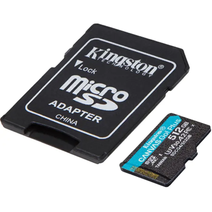 Kingston Canvas Go! Plus 512 GB microSDXC memory card, black, UHS-I U3, Class 10, V30, A2
