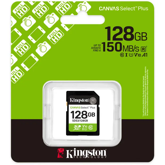 Kingston Canvas Select Plus 128 GB SDXC memory card UHS-I U1, Class 10, V10