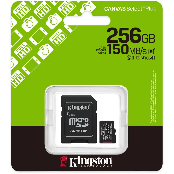 Kingston Canvas Select Plus 256 GB MicroSDXC memory card, black, UHS-I U1, Class 10, V10