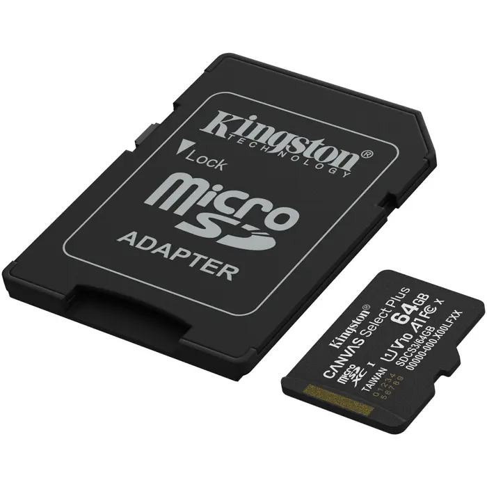 Kingston Canvas Select Plus 64 GB MicroSDXC memory card, black, UHS-I U1, Class 10, V10
