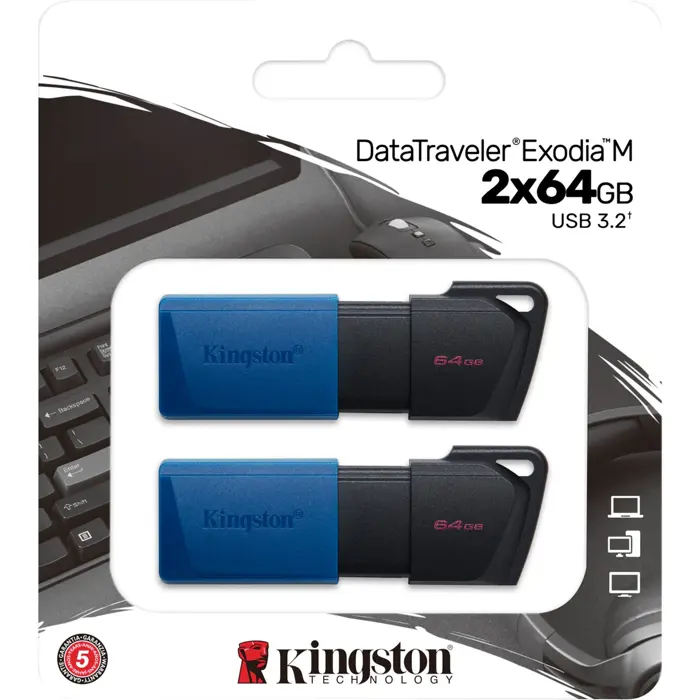 Kingston DataTraveler Exodia M 64 GB (blue/black, USB-A 3.2 Gen 1, 2 pieces)