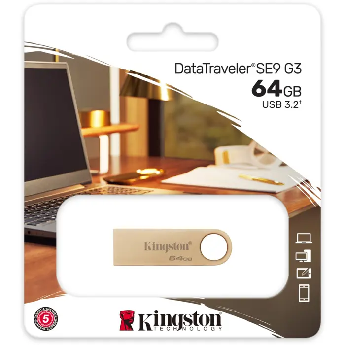 Kingston DataTraveler SE9 G3 64 GB, USB stick (gold, USB-A 3.2 Gen 1)