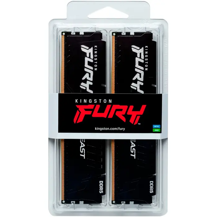 Kingston DDR5 - 64GB - 6400 - CL - 32 (2x 32 GB) Dual-Kit (black, KF564C32BBEK2-64, FURY Beast, INTEL XMP, AMD EXPO)