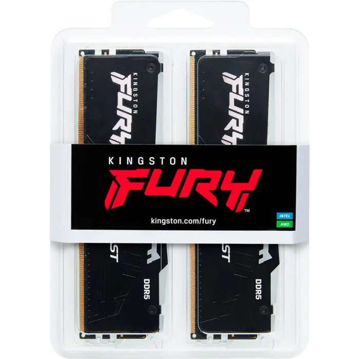 Kingston FURY DDR5 - 32GB - 6000 - CL - 30 (2x 16 GB) dual kit, RAM (black, KF560C30BBEAK2-32, FURY Beast RGB, INTEL XMP, AMD EXPO)