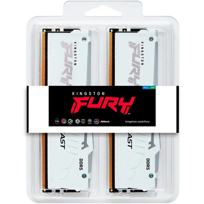 Kingston FURY DDR5 - 32GB - 6000 - CL - 30 (2x 16 GB) dual kit, RAM (white, KF560C30BWEAK2-32, FURY Beast RGB, INTEL XMP, AMD EXPO)