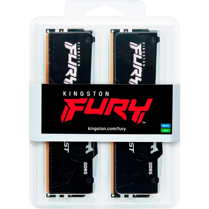 Kingston FURY DDR5 - 64GB - 6400 - CL - 32 (2x 32 GB) dual kit, RAM (black, KF564C32BBEAK2-64, FURY Beast RGB, INTEL XMP, AMD EXPO)