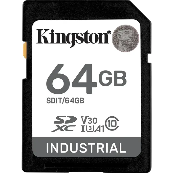 Kingston Industrial 64GB SDXC Memory Card (Black, UHS-I U3, Class 10, V30, A1)