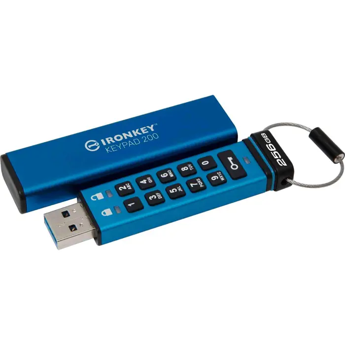 Kingston IronKey Keypad 200 256 GB USB stick (blue, USB-A 3.2 Gen 1)