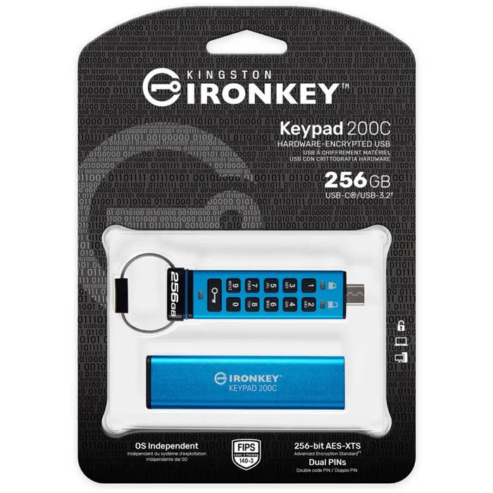 Kingston IronKey Keypad 200 256 GB, USB stick (USB-C 3.2 Gen 1)