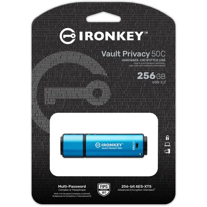 Kingston IronKey Vault Privacy 50 256 GB USB Flash Drive Light Blue/Black USB-C 3.2 Gen 1