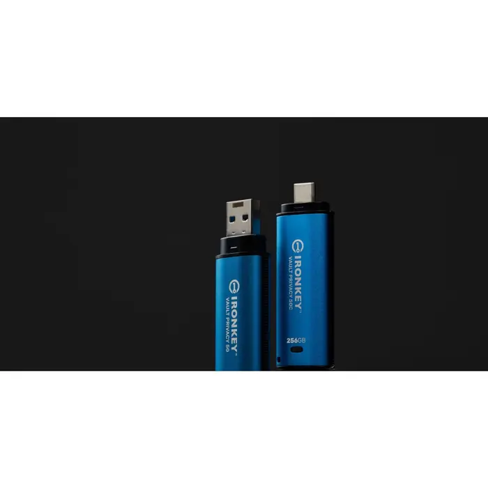 Kingston IronKey Vault Privacy 50 256 GB USB Flash Drive Light Blue/Black USB-C 3.2 Gen 1