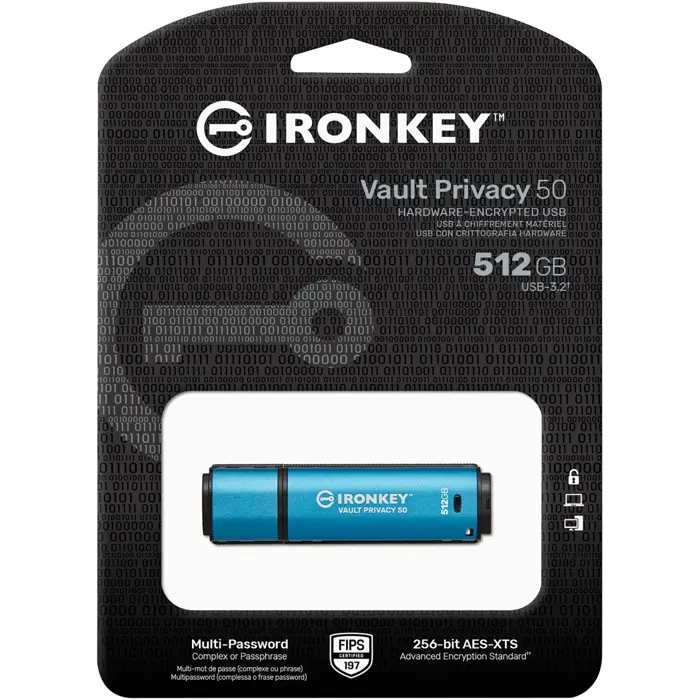 Kingston IronKey Vault Privacy 50 512 GB USB stick (light blue/black, USB-A 3.2 Gen 1)
