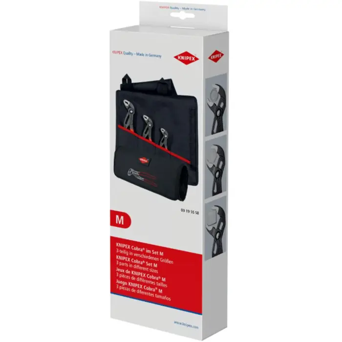 KNIPEX Cobra pliers set, 3-piece red, serrated grips, integrated pinch protection