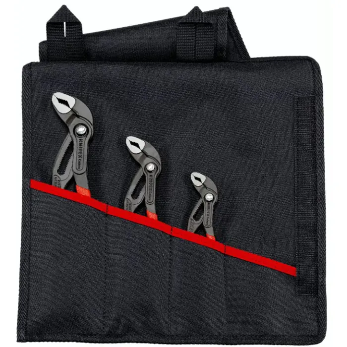 KNIPEX Cobra pliers set, 3-piece red, serrated grips, integrated pinch protection