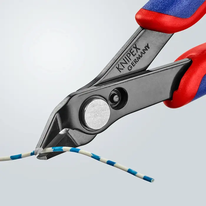 KNIPEX Electronic Super Knips 78 81 125, electronics pliers (red/blue, with opening spring and opening limitation)