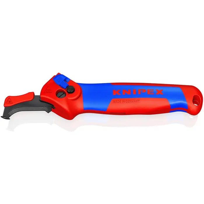 KNIPEX stripping knife 16 50 145 SB, stripping/stripping tool (red/blue, with ratchet function)