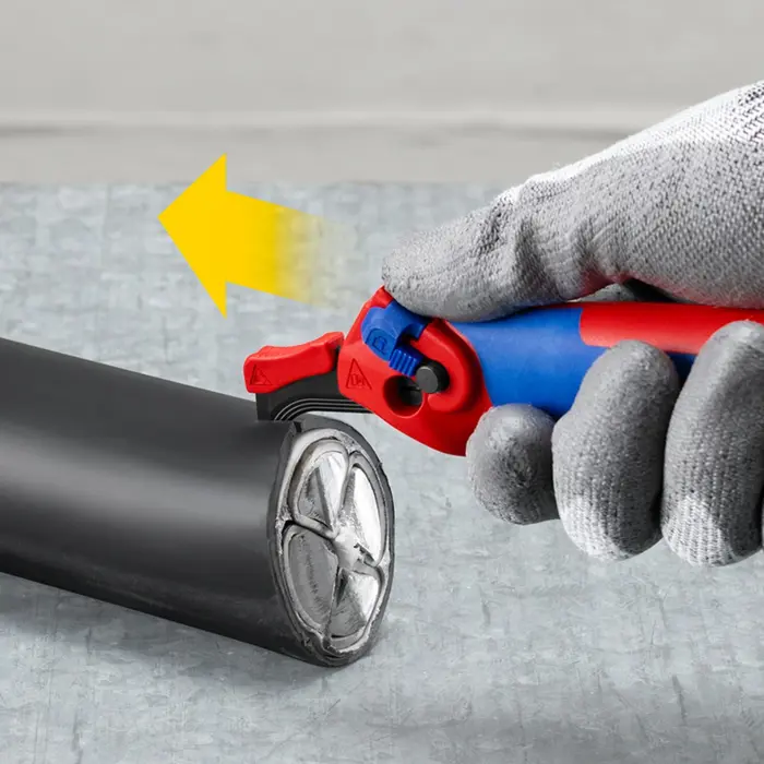 KNIPEX stripping knife 16 50 145 SB, stripping/stripping tool (red/blue, with ratchet function)