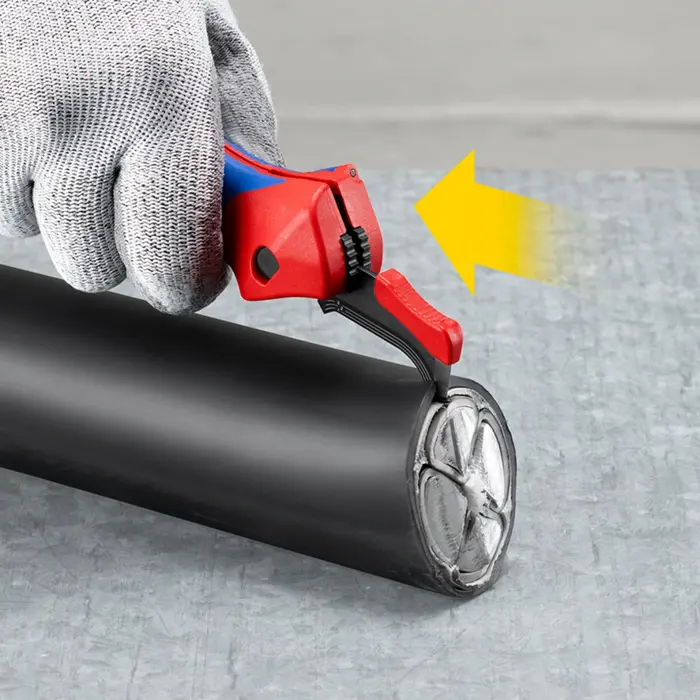KNIPEX stripping knife 16 50 145 SB, stripping/stripping tool (red/blue, with ratchet function)