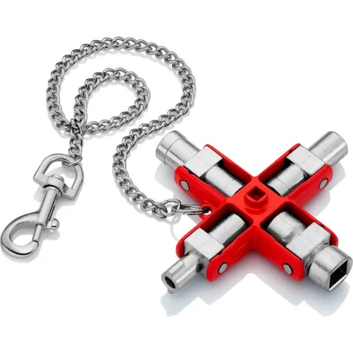 KNIPEX universal key 00 11 06, socket wrench (silver/red, for common cabinets and locking systems)