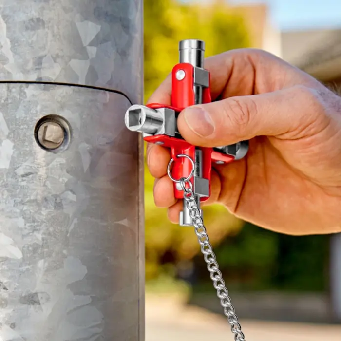 KNIPEX universal key 00 11 06, socket wrench (silver/red, for common cabinets and locking systems)