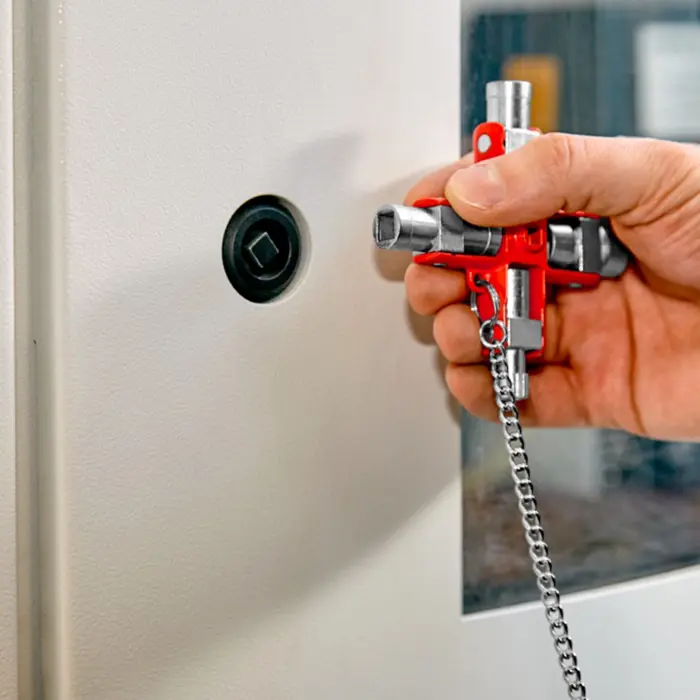 KNIPEX universal key 00 11 06, socket wrench (silver/red, for common cabinets and locking systems)