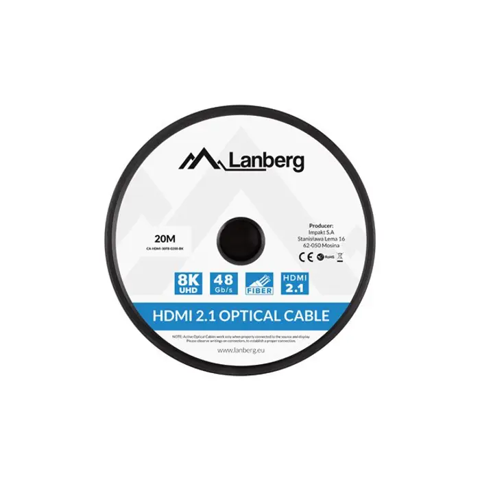 Lanberg CA-HDMI-30FB-0200-BK optical cable HDMI M/M 20m v2.1 8K AOC