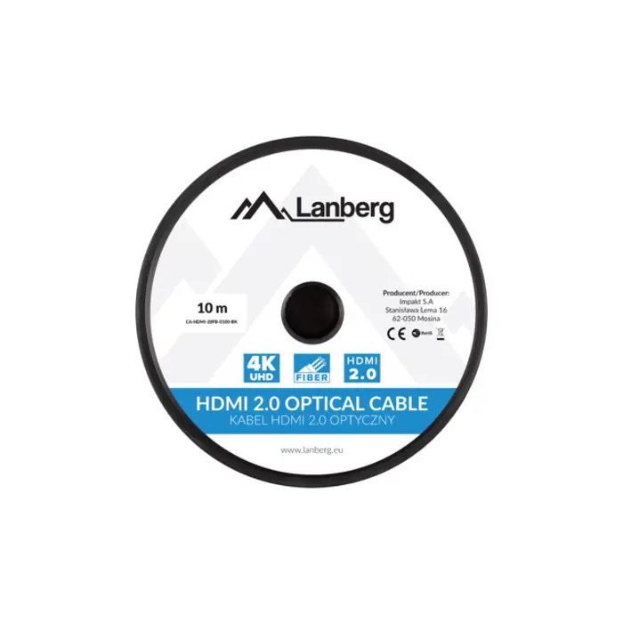 LANBERG HDMI CABLE M/M V2.0 10M OPTICAL AOC BLACK CA-HDMI-20FB-0100-BK