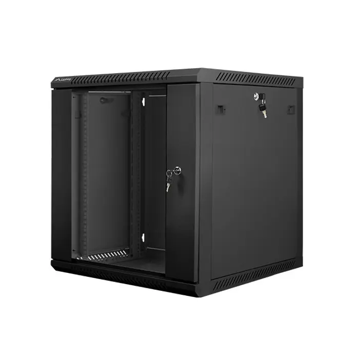 Lanberg wall-mounted installation rack cabinet 19'' 12U 600x600mm black (glass door)