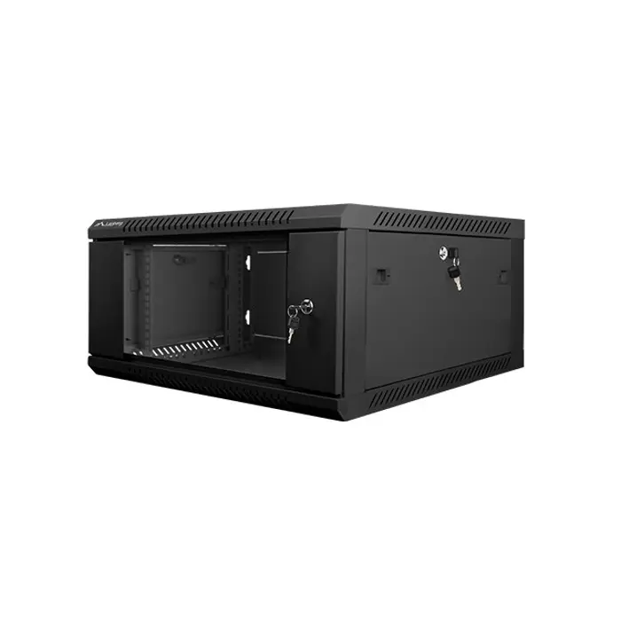 Lanberg wall-mounted installation rack cabinet 19'' 4U 600x600mm black (glass door)