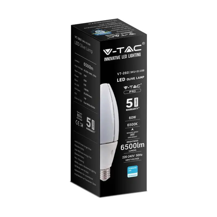 LED bulb V-TAC VT-260 SAMSUNG CHIP 60W E40 4000K 6500lm (SKU 21187) White