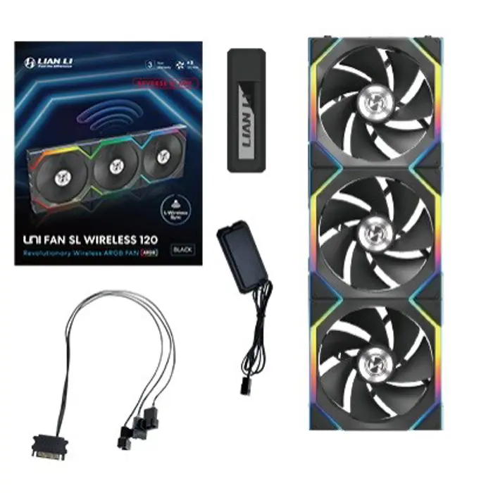 Lian Li UNI FAN SL Wireless ARGB PWM Fan, 3-Pack incl. Controller - Reverse Blade, 120 mm, black
