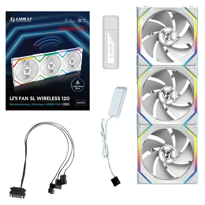 Lian Li UNI FAN SL Wireless ARGB PWM Lüfter, 3er-Pack inkl. Controller - Reverse Blade, 120 mm, white-12RSL1W3W