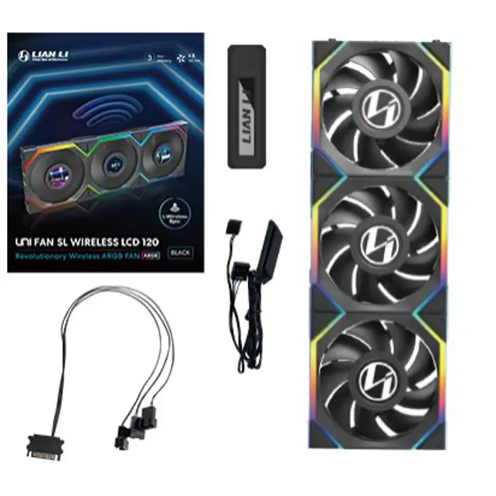 Lian Li UNI FAN SL Wireless LCD Fan, ARGB, PWM, 3-Pack incl. Controller - 120 mm, black