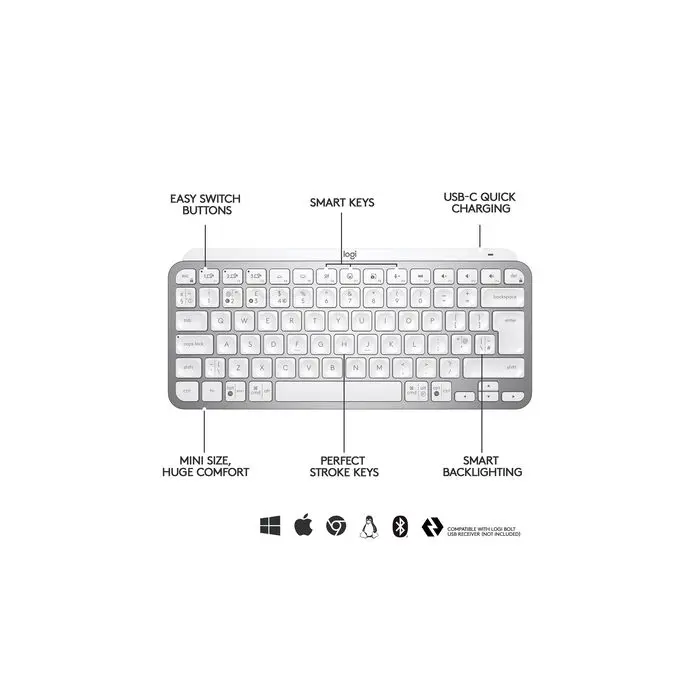 Logitech keyboard MX Keys Mini, white color, SLO Mr.