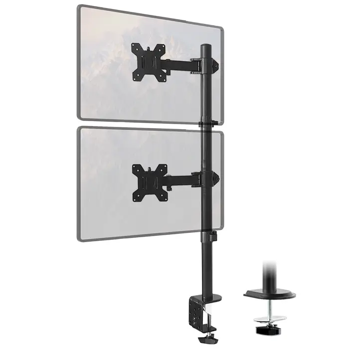 Maclean MC-967 Double Vertical Monitor Desk Mount Screen Holder max VESA 100x100, 13-27", 2x 9kg Powder Coated Tilting Rotating Adjustable