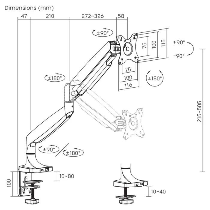 Maclean Monitor Mount, Double Arm, Gas Spring, 17"-45", 16 kg, MC-969