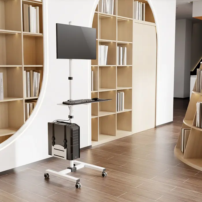 Maclean professional stand trolley, mobile computer workstation on wheels, max 17"-32", max 20kg, MC-793 W
